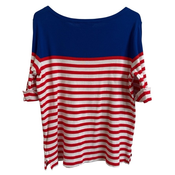 Lauren Ralph Lauren Womens Size 1X XL Red White Blue Stripe Boat Neck Top Preppy - Picture 3 of 10